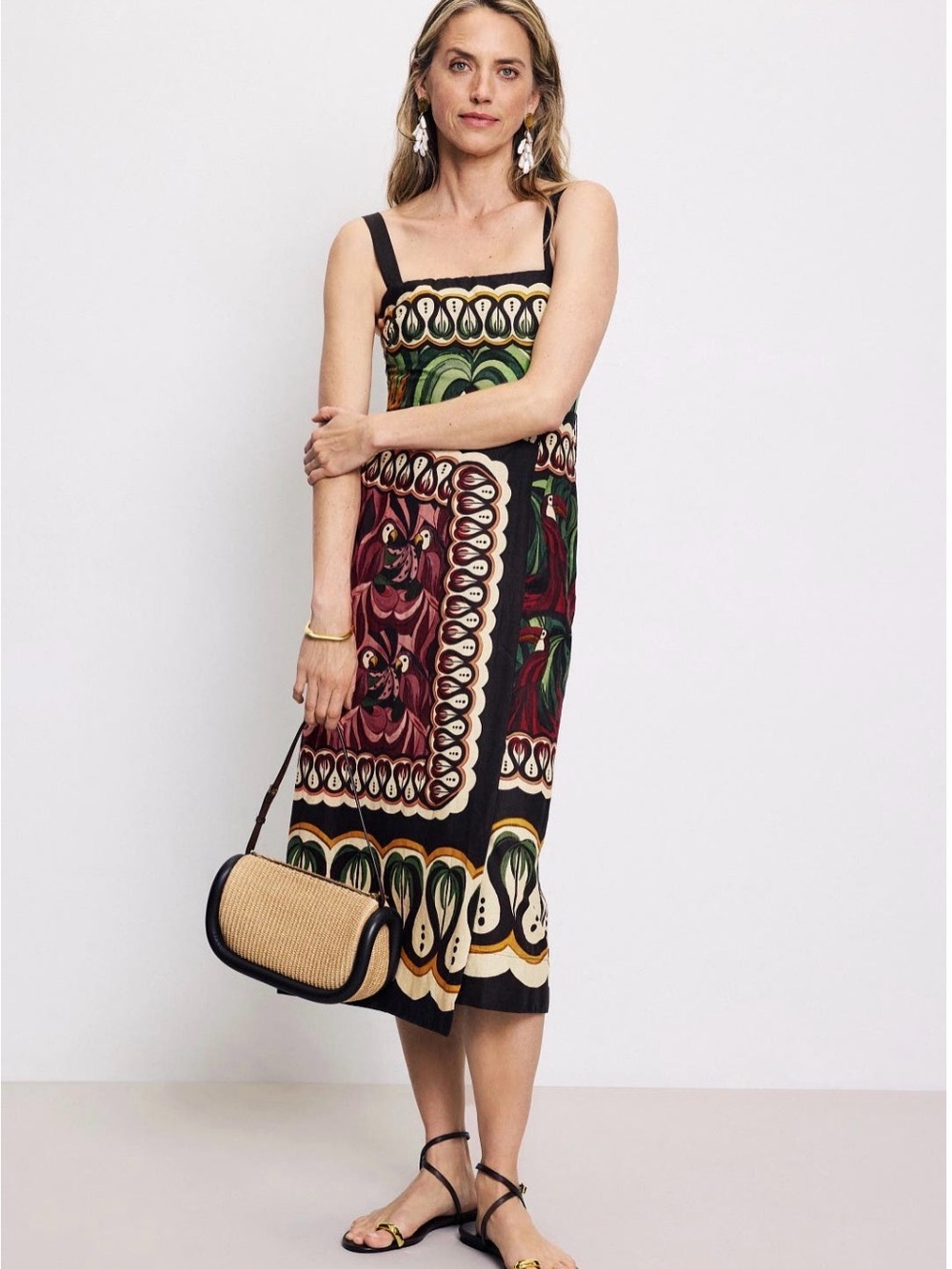Farm Rio Coconut Tree Flow Belted
Tasseled Linen-Blend Midi Dress